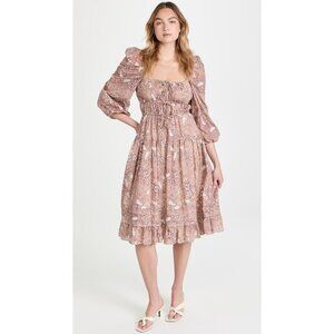 NWT Ulla Johnson Isla in Sandalwood Floral Print Cotton Midi Dress 6 $465